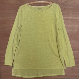 Eileen Fisher 100% organic linen yellow long sleeve tunic sz M boat neck hi low